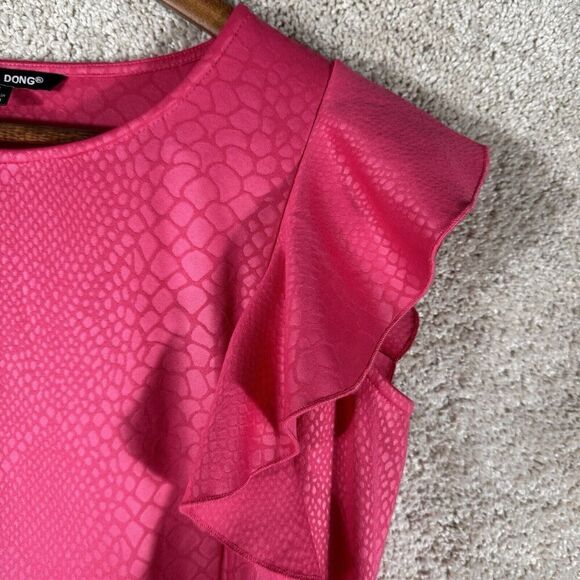 Samuel Dong Pink Crocodile Print Peplum Ruffle Dress‎ Small Sleeveless Sheath - Picture 5 of 12